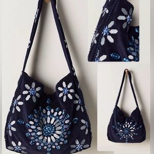 Free People Embroidered Velvet Valera Tote Bag NWOT